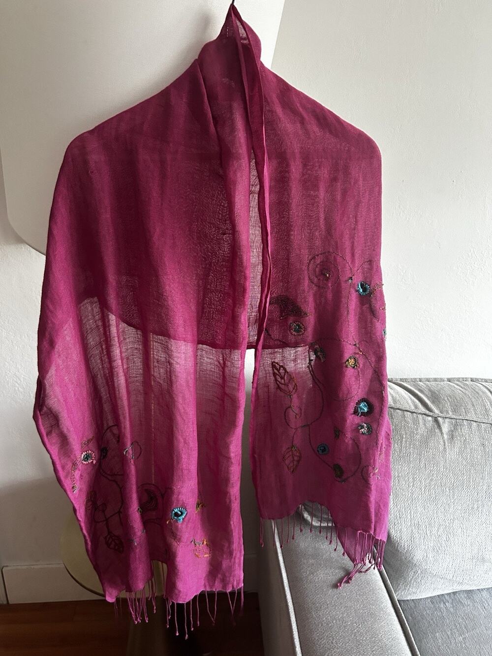 Tarnish Made In Italy Scarf Linen Blend Pink Embroidery